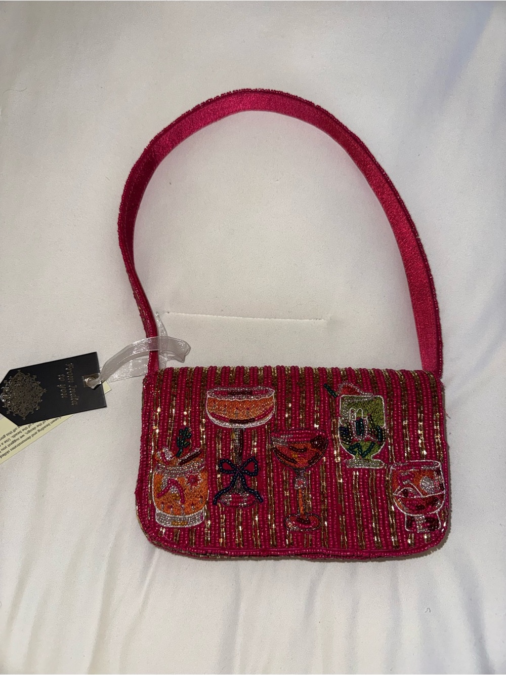 Beaded Cocktail Glasses Shoulder Bag Handmade in India New with Tags